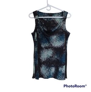 Spence Multicolored Spots Blouse Draped Scoop Neckline Sleeveless Silky Confetti